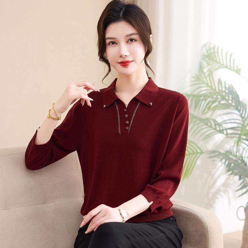 

Stylish Ice Silk Blouse: Spring Seven-Point Sleeve Top for Mature Women 2XL (Recommended 110-120 jin)