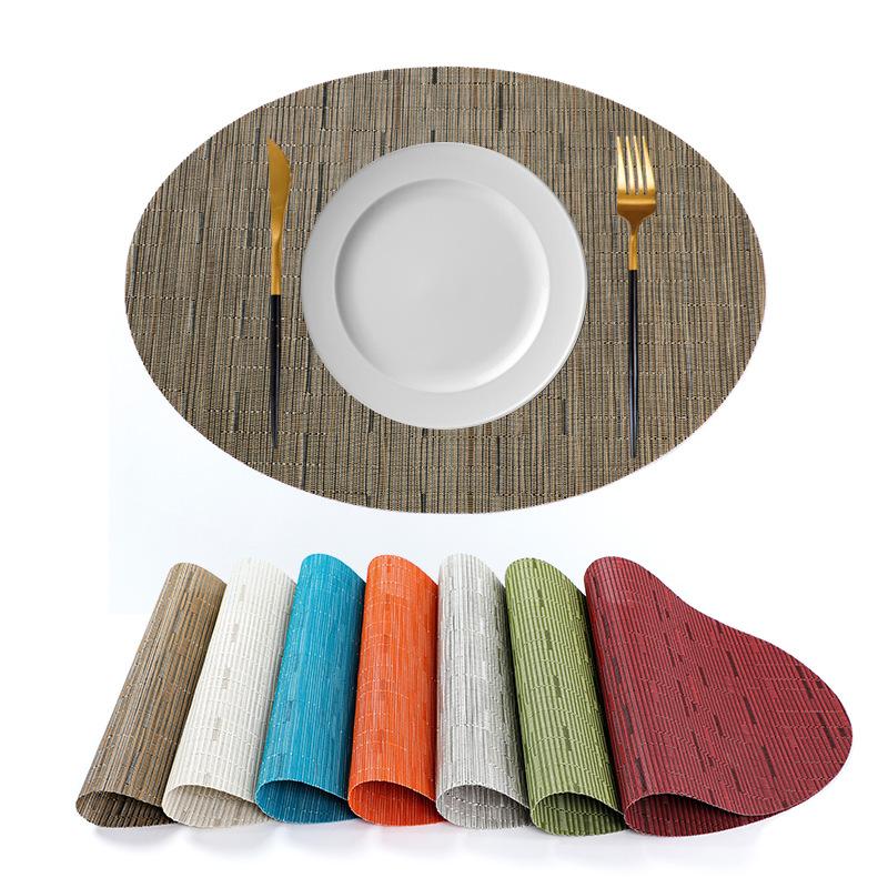 Nordische effen kleur bamboepatroon PVC placemat Teslin ovaal westerse eettafelmat antislip eettafelmat warmte-isolerende mat