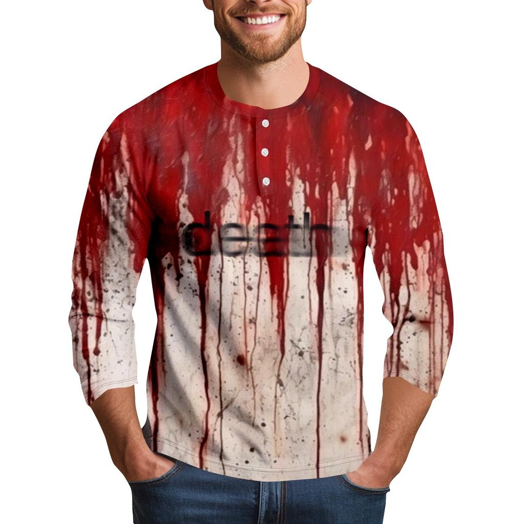 Men's Halloween Print Raglan Dralan Three-quarter Sleeve Casual Top