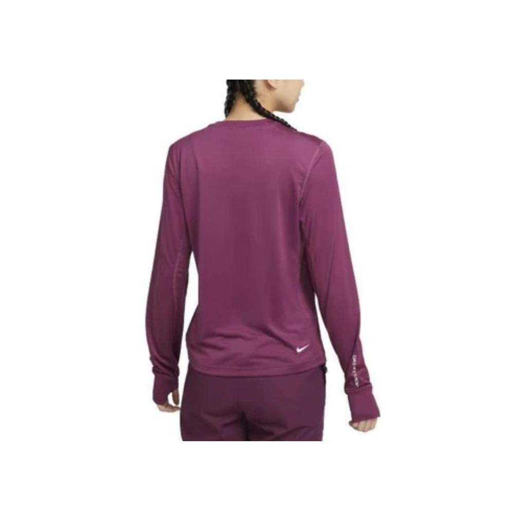Nike Solid Color Logo Print Crew Neck Long Sleeve T-Shirt Women Tops Burgundy DQ5852-653