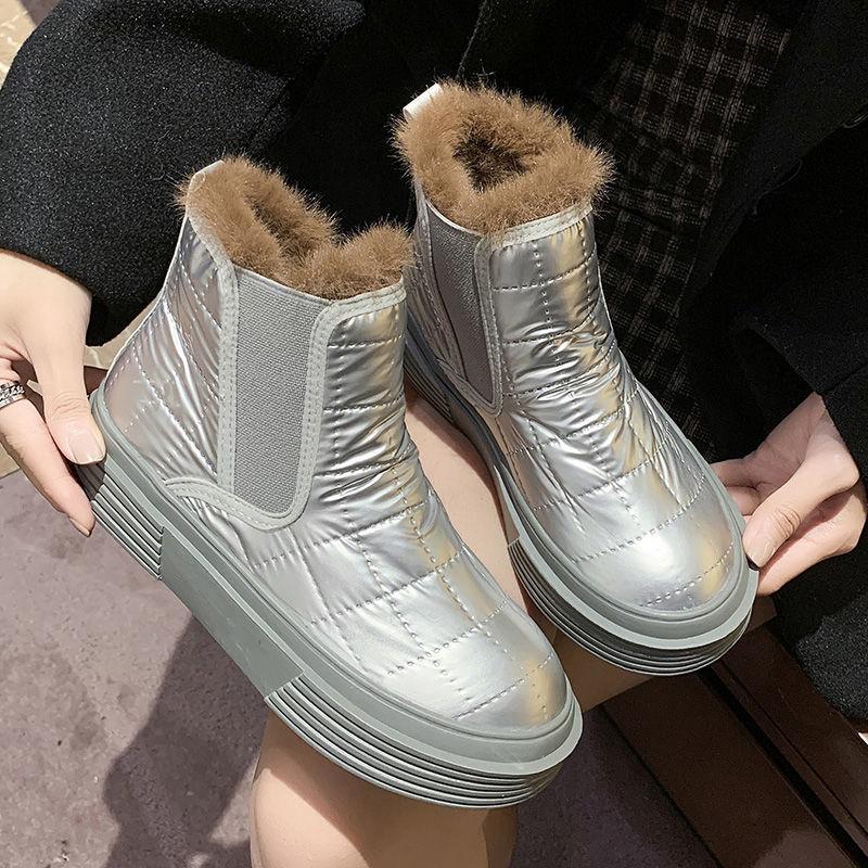 

2025 Зимние женские теплые нескользящие кожаные и меховые ботинки Мартин с круглым носком 35