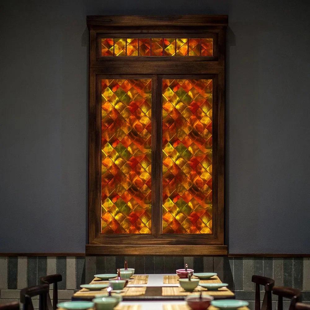 Retro Flowers Colorful Stained Glass Window Film Pattern Non-adhesive Window Decals Static Clings Non-Adhesive Window Stickers