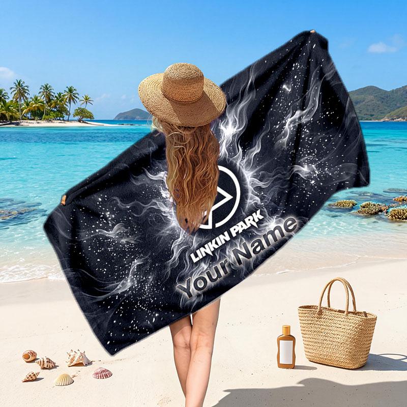 Linkin Park Customized Name Text Beach Towel, Soft Absorbent Towel Beach Pool Travel Personal Gift
