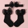 2PCS/Set Lace Bow Baby Headband Socks Solid Color Infant Hair Accessory  3-12M Newborn Baby Girl
