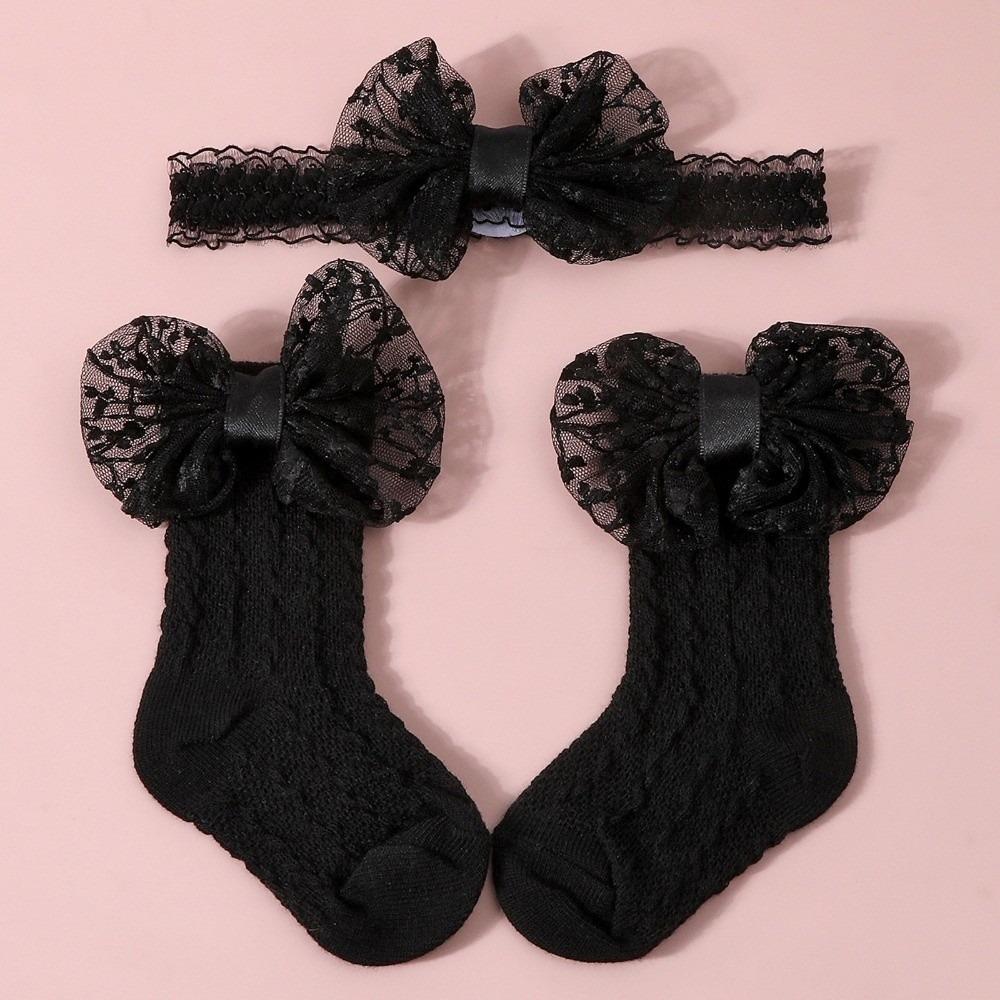 2PCS/Set Lace Bow Baby Headband Socks Solid Color Infant Hair Accessory  3-12M Newborn Baby Girl