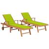 Day and Night - Day and Night Loungers 2 Units Solid Teak Wood with Bright Green Cushion