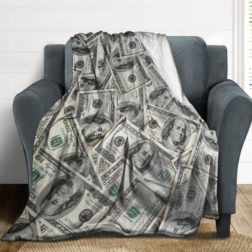 100 Dollarseddel Penger Ultramykt Kasteteppe for Barn Voksne Fleecepledd for Seng og Sofa Varmt Loddent Kasteteppe Koselig