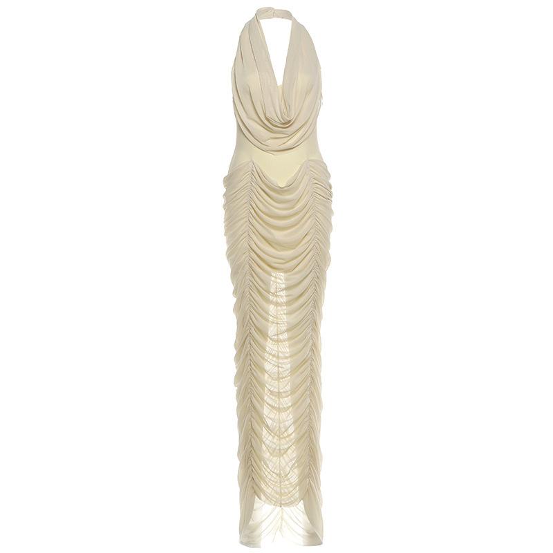 2026 European and American Summer New Comfortable, Casual, Personalized, Fashionable Niche Pleated Mesh Design Dress S