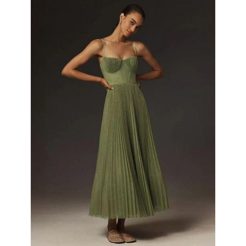 

New Dress Summer New Dress Sexy Sling Backless Long dress Sleeveless Deep V Slim fit Bridesmaid Evening dress Green S