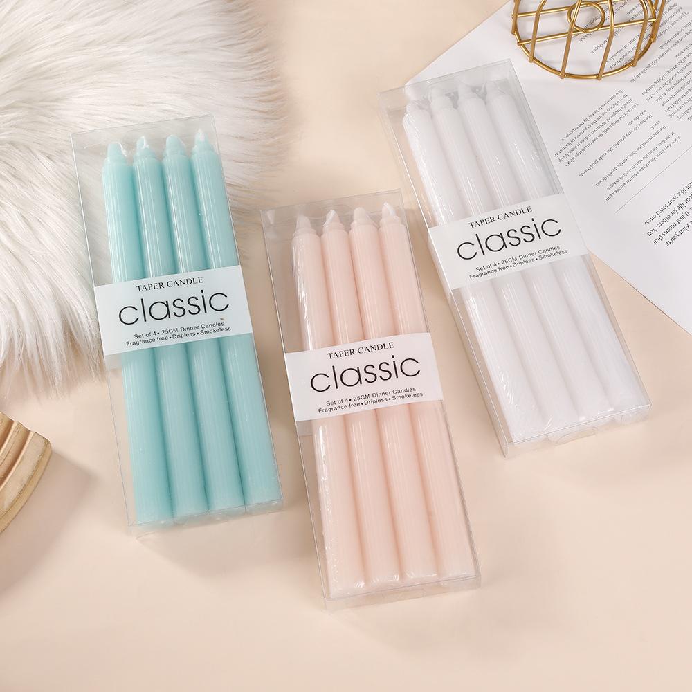 25cm Europäischer Macaron Vertikales Muster Langer Stab Kerze Kreatives Kerzenlicht Abendessen Westliches Restaurant Bunte Hochzeitsstab Wachs