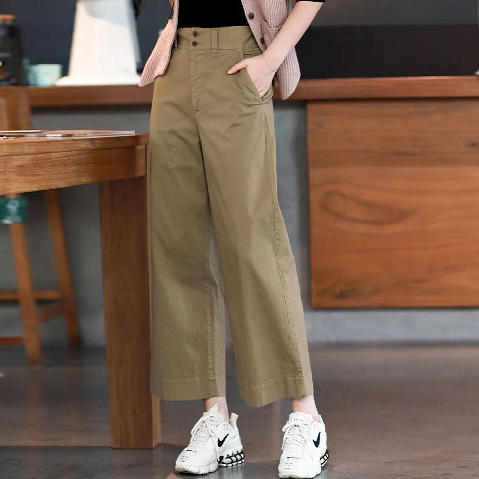 Women's High-Waisted Wide-Leg Cotton Suit Pants - Summer Breathable, Comfortable, Slimming, Unisex Casual Wear.