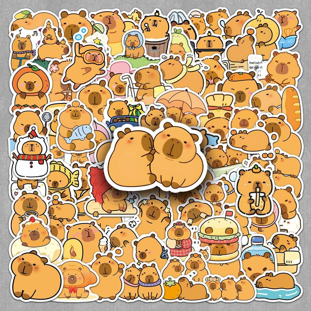 100 Capybara Animal Pattern Stickers for Laptops, Luggage, and Water Bottles