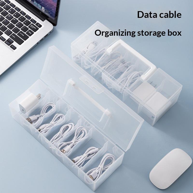 Data Cable Storage Box Transparent Lightweight Plastic Case for Travel Home Desk Charging Cable Storage