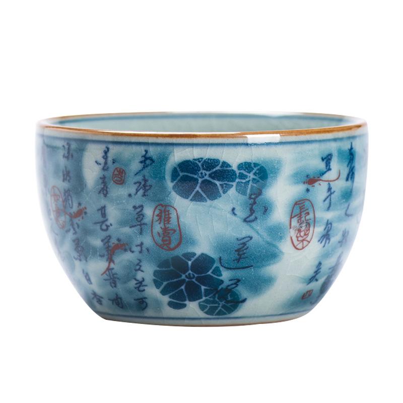 Blue and White Antique Old Clay Kungfu Tea Master Cup Ceramic Fengshui Cylinder Cup Chinese Style Retro High-end Tea Set Gifts