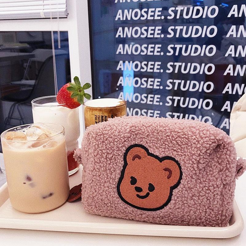 Teddy Plush Bear Makeup Bag With Large Capacity For Travel And Storage