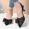 2026 New Slim Heel Foreign Trade Baotou Temperament Water Diamond Pointed Bow High Heels
