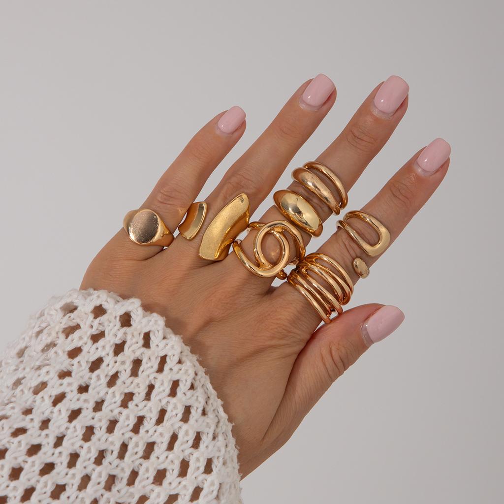 Wind Metal Texture Water Drop Hug Ring Set, Fashionable Geometric Smooth Surface Open Ring Woman