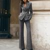European and American professional set, elegant autumn/winter suit bell-bottom pants two-piece set, women's gray plaid formal wear set
