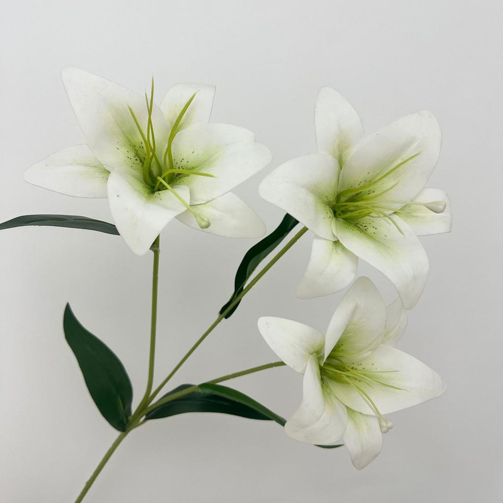 5PCS Artificial Lily Flower Branch Realistic Looking 3D Printed 3 Heads Lily Plant for Wedding Floral Decoration