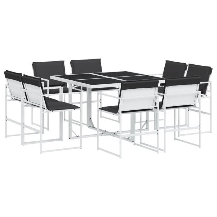 VidaXL Ensemble à manger de jardin avec coussins 9 pcs blanc textilène, ensemble à manger d'extérieur, meuble à manger de 3295108