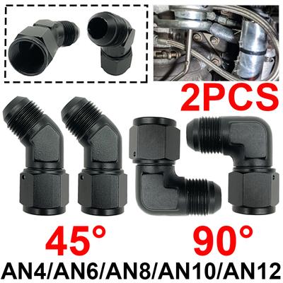 2 pièces 4AN 6AN 8AN 10AN 12AN Noir Femelle vers Mâle Union Flare 45 Degrés 90 Degrés Pivotant Raccord Adaptateur Aluminium pour Tuyau d'Huile Carburant