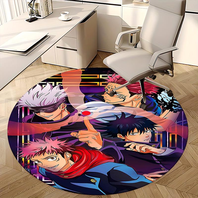 1pc Anime Cartoon Design Round Carpet  Office Chair Mat, NonSlip Rug for Home Decor