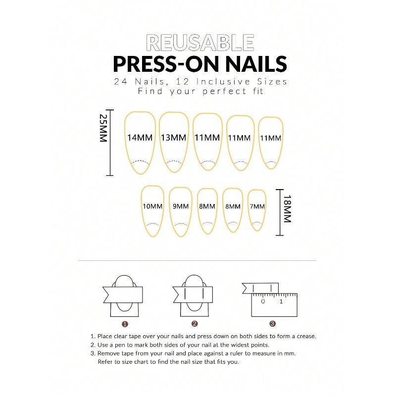 24pcs Medium Almond Shape False Nails Elegant Vintage White French-Style Press-On Nails Black White Contrasting Polka Dot Pattern Artificial Nails