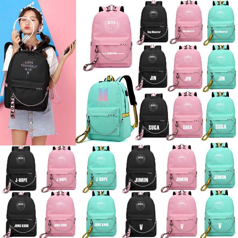Zaino per Ragazzi Bangtan Kpop Bts con Ricarica USB Borse Scolastiche Zaino Borse da Viaggio