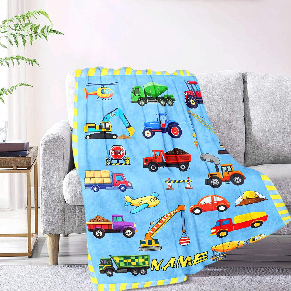 Construction Vehicles And Trucks Theme Throw Blanket Customize Text Warmthful Decor Perfect For Sofa Couch Office Bed Picnics Four Seasons Universal