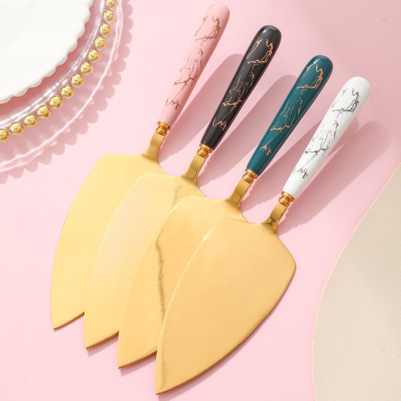 Stainless Steel Cake & Cheese Knife Set with Ceramic Handle - Includes Spatula, Pizza, and Pastry Knives in Gift Box