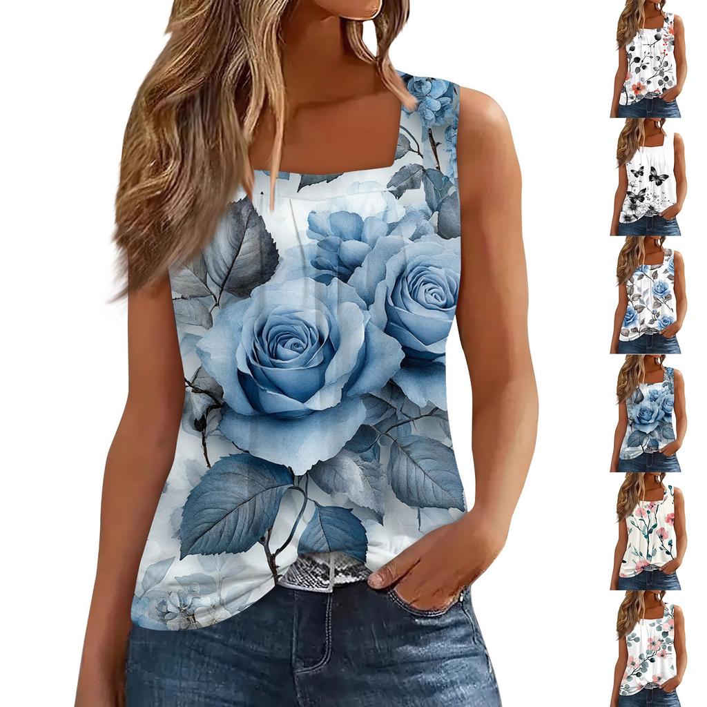 Ärmelloses T-Shirt mit plissiertem, quadratischem Kragen für Damen