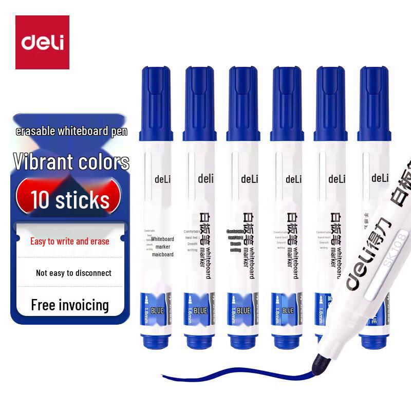 Deli Erasable Whiteboard Markers - 10-Pack Blue синий