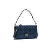 MK Bradshaw Woven Flap Metal Buckle Logo Faux Leather Baguette Bag Women Handbags Dark-Blue 30S1S2BL1T-DK-MOUNTAIN