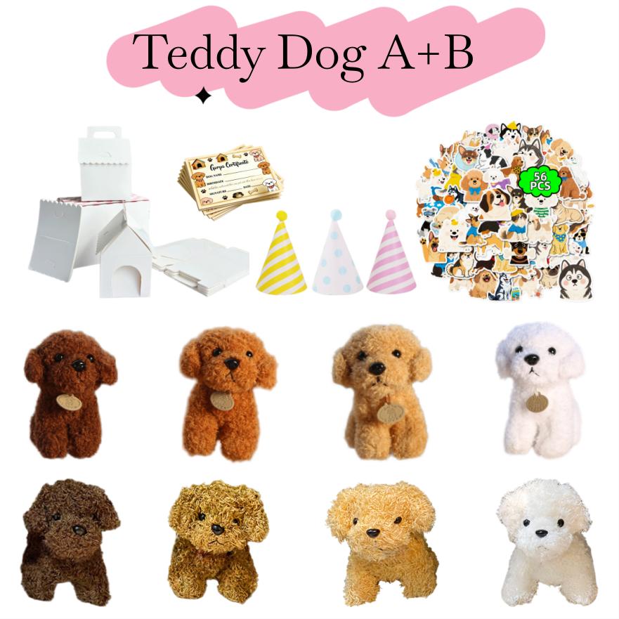 8-24Set Teddy Dogs DIY Adopt A Puppy Party Favors Mini Plush Puppy Stuffed Dogs with House and Stickers for Birthday Party Gifts
