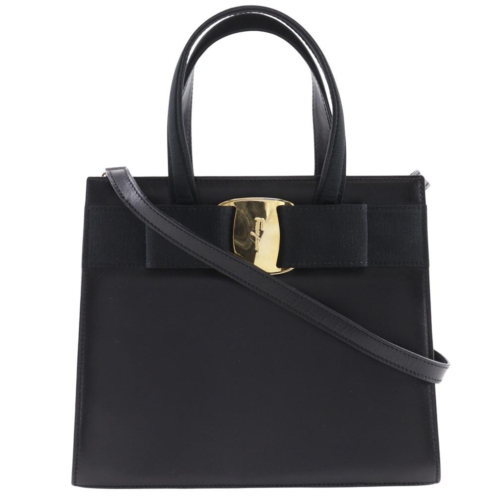 Salvatore Ferragamo Vara Ribbon Handbag 2WAYShoulder Black Leather Women Used