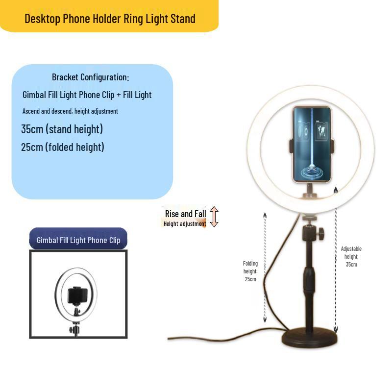 Desktop Streaming Microphone Stand with Fill Light, Boom Arm, and Phone Holder