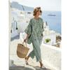 New summer women's round neck gradual change 1D printing casual seven-quarter sleeve set vacation two-piece set