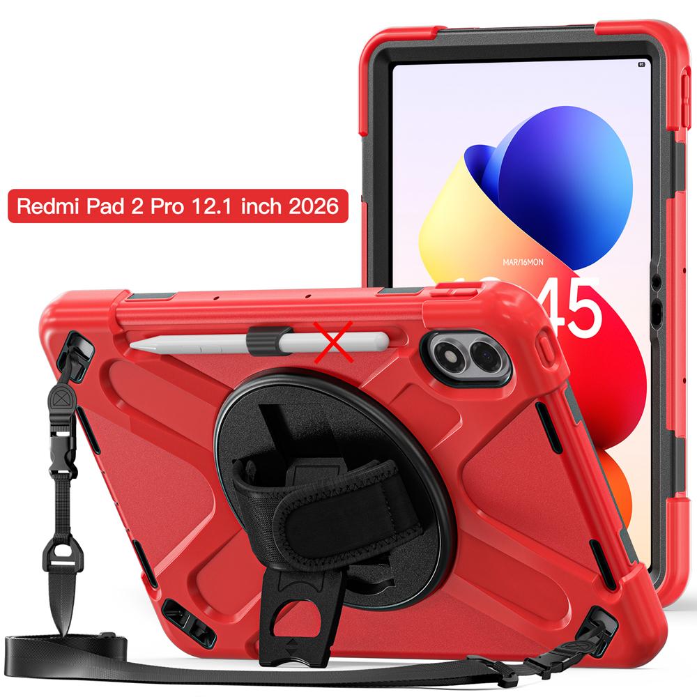 

Shockproof Silicone+PC Tablet Cases for 12.1 Xiaomi Redmi Pad 2 Pro 5G Case Cover Rotate Hand Strap Stand Coque Shell Redmi Pad 2 Pro красный