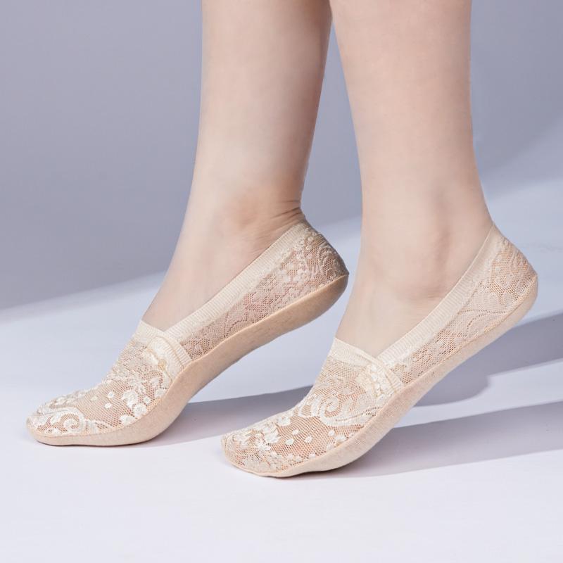 3 Paar Damen Söckchen Sommermode Neue Stil Spitze Blume Kurze Socken Rutschfeste Unsichtbare Socken