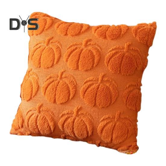 Halloween Pillowcase 3D Pumpkin Pattern Solid Color Hidden Zipper Square Shape Long PV Velvet Bedroom Living Room Sofa Decoration Pillowcase Pillow