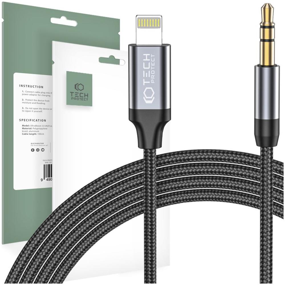 Tech-Protect Ultraboost Lightning auf Aux Mini-Klinke 3,5 mm Kabel 100 cm Schwarz