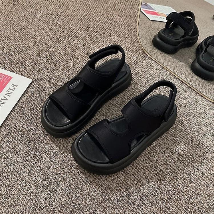 

Платформа на липучке Римские сандалии женские лето 2025 новые с небольшой высотой подъема туфли-маффины спортивные пляжные туфли 40 чёрный
