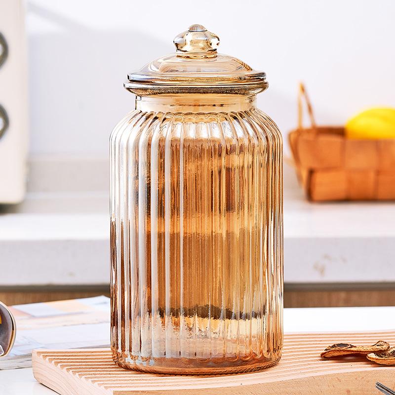 Creative Amber Plaid Striped Glass Jar Sealed Tea Candy Jar Kitchen Food Storage Container Clear Glass Bottle Box Home Decor