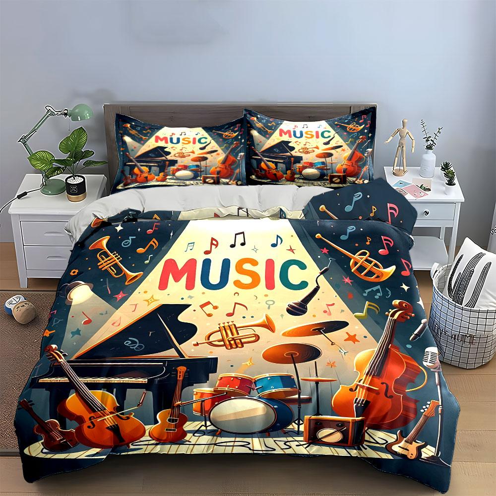 Musical Instrument Decor Set Soft Comfortable Duvet Cover Bedding Set Included 1*Duvet Cover & 2*Pillowcases, Gift