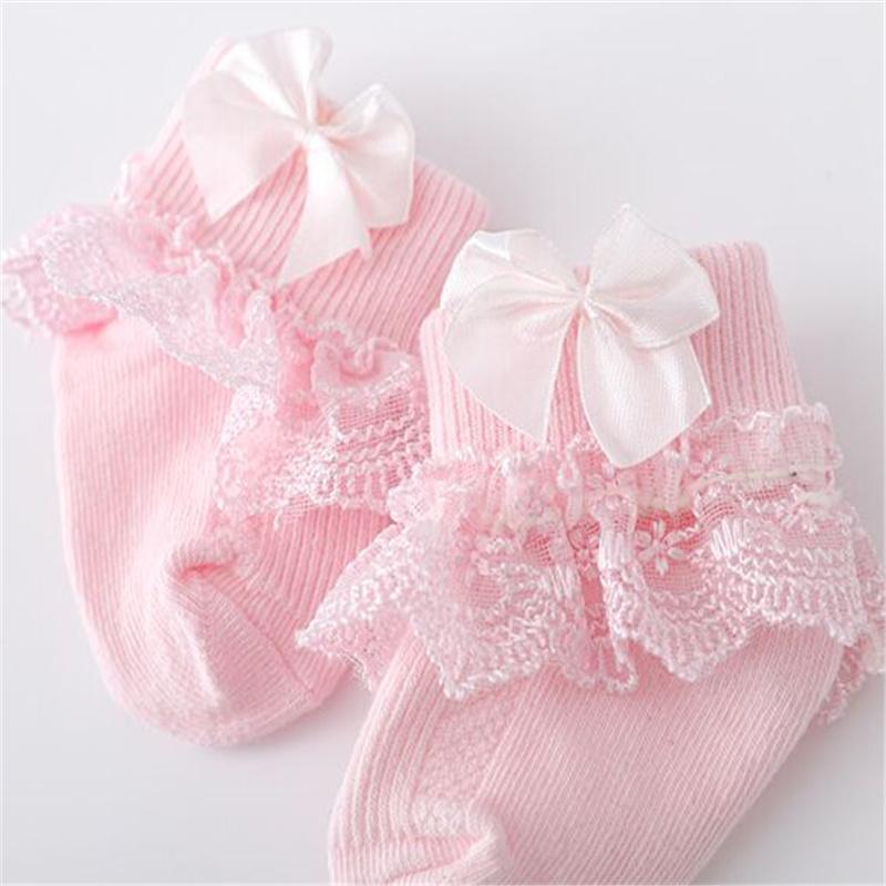 4Pairs/lot Newborn Baby Socks For Girls Cotton Lace Infant Girls Sock Princess Bow Toddler Baby Girls Socks Spring 0-24M