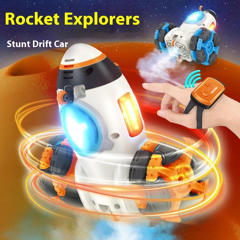 Remote Control Rocket Light Spray Toy Vertical Rotation Stunt Car Racing Children'S Gift Remote Control Stunt Rocket Toy