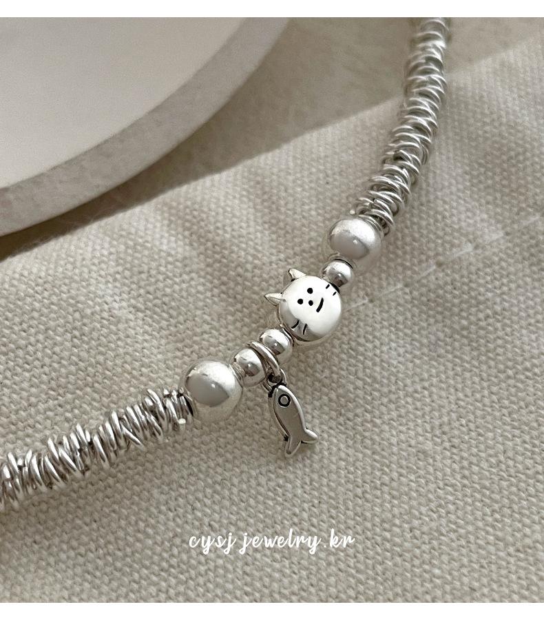 Cui Yan S925 Sterling Silver Korean Style Cat & Fish Wrap Bracelet for Women - Simple, Niche Design, 2025 New Collection.