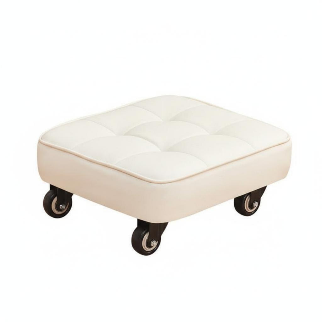 Low-Height Wheeled Seat 360-Degree Mobility Tufted Wheeled Ottoman Versatile Silent Wheels for Parents, Adults, Home, Entryway