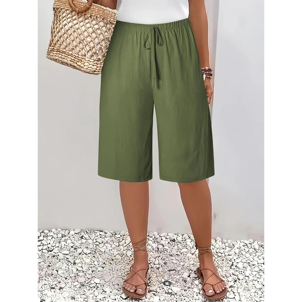 Ladies, Casual Pants, Fashionable, Solid Color, Cropped Pants, Mid Length Pants