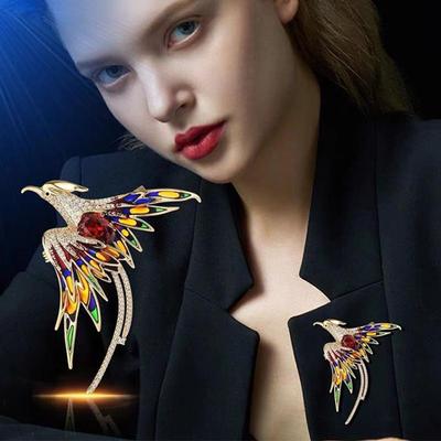 Broches d'oiseau phénix en cristal, 6 couleurs, pour femmes et hommes, en émail, beauté volante, fête, bureau, cadeaux, 1 pièce